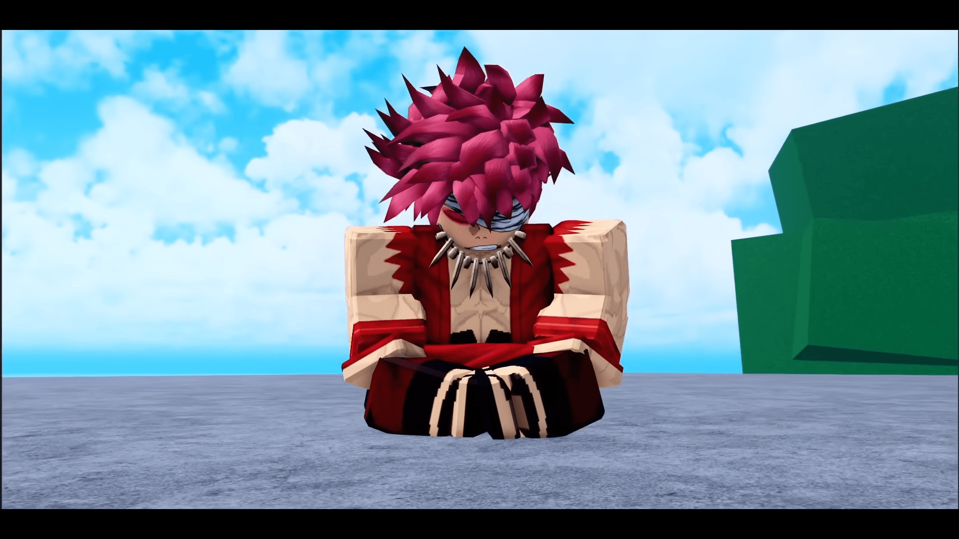 Character with distinctive red spiky hair and tribal accessories